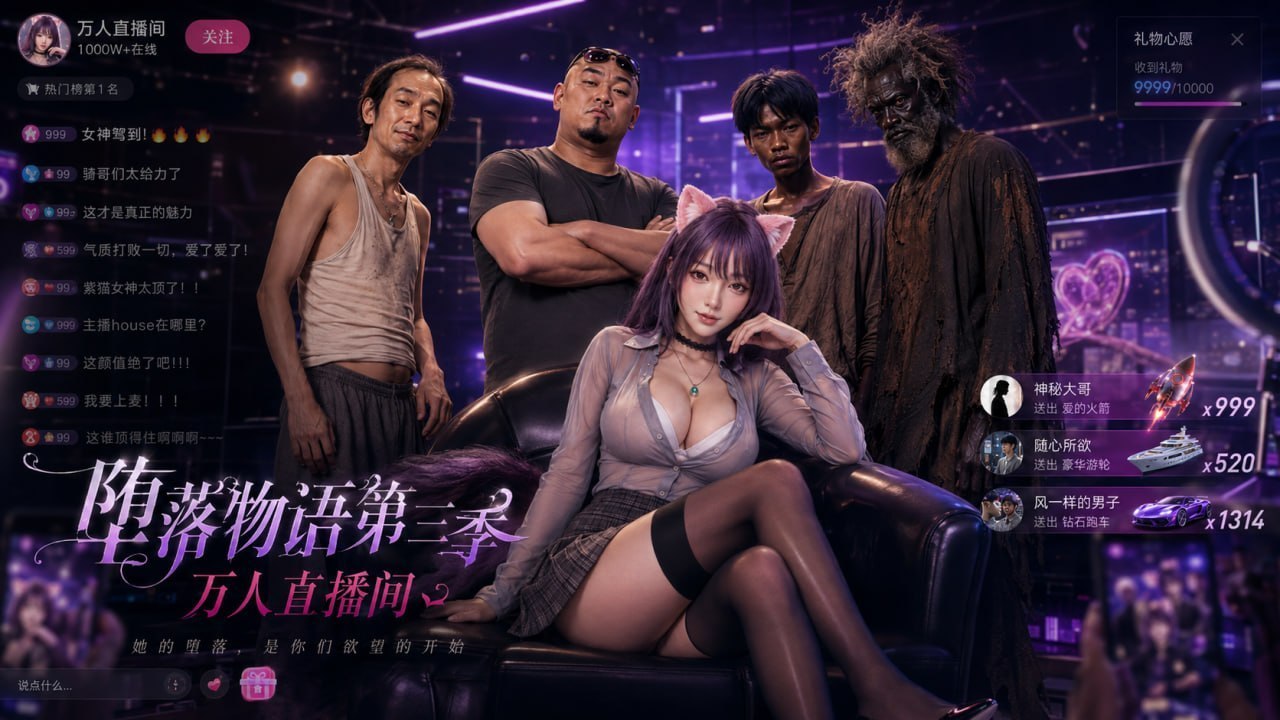 堕落物语第三季之万人性爱直播间 AI成人短剧 女大学生为偿还高额网贷沦为成人短剧主角在直播间被大叔中出