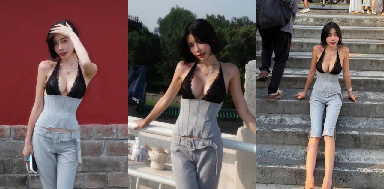 台湾女游客天坛穿着黑色蕾丝Bra外穿打卡被指身份为网黄