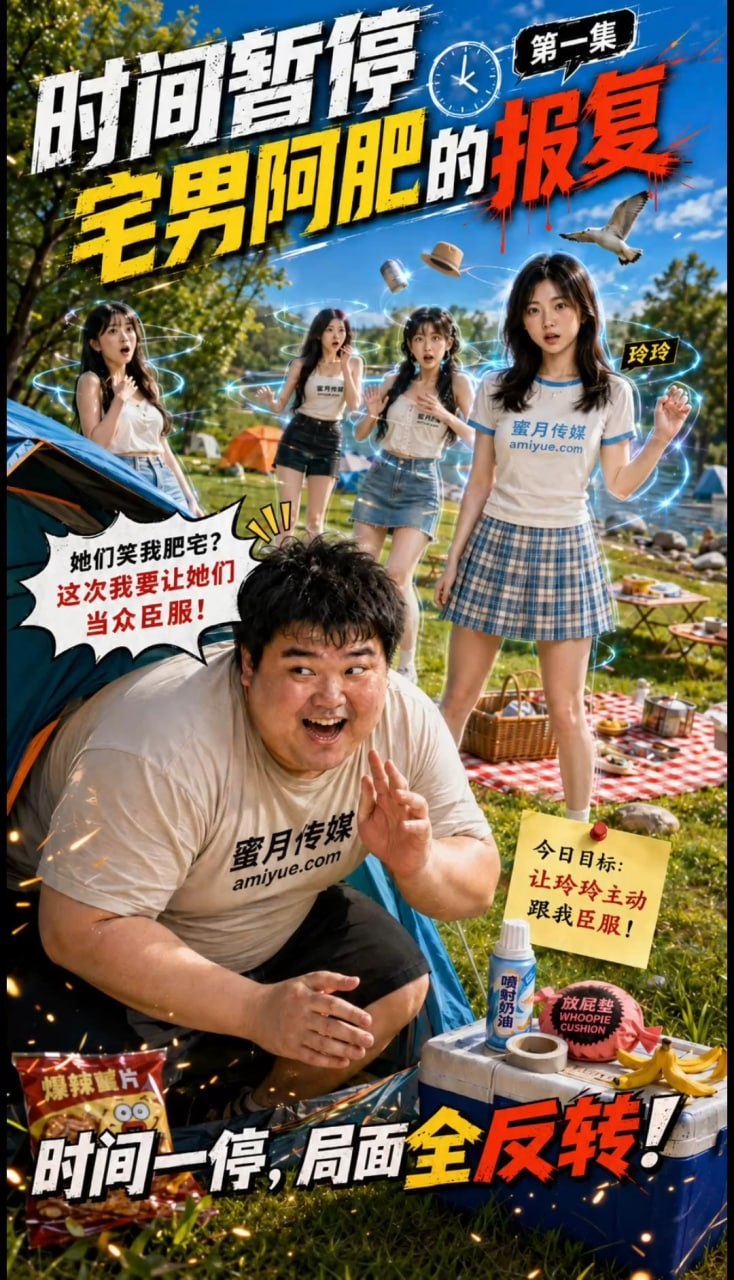 时间暂停宅男阿肥的报复 AI成人短剧 大学生阿肥觉醒时间暂停异能后对羞辱者与异性展开肉欲报复