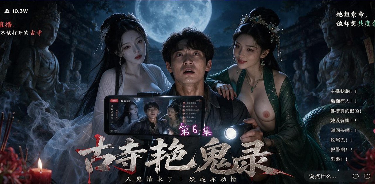 古寺艳鬼EP6 AI成人短剧 双妖缠身男主理智崩塌陷入情欲深渊