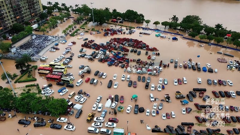 台风紫檀引发暴雨导致广西宁明县城遭遇严重洪涝多地积水深达四米