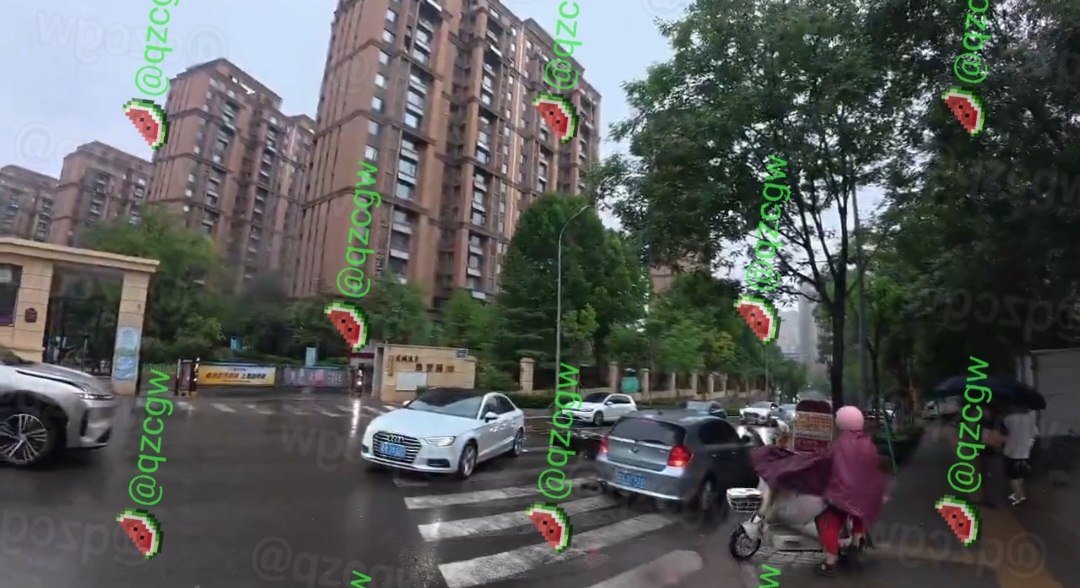 雨天斑马线发生车祸电动车骑手重摔在地并伴随剧烈抽搐