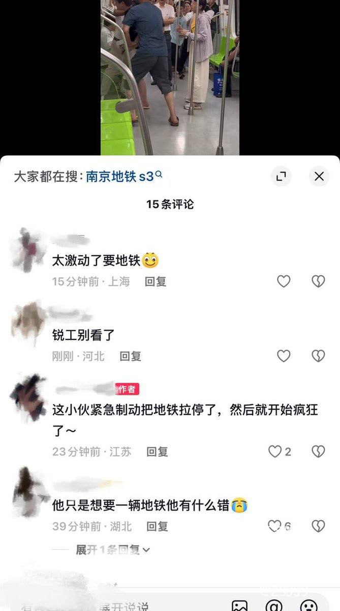 南京地铁三号线一名少年情绪失控拉下紧急制动开关并疯狂踹门